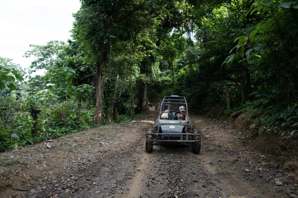Couple enjoying a buggy tour at La Hacienda Park